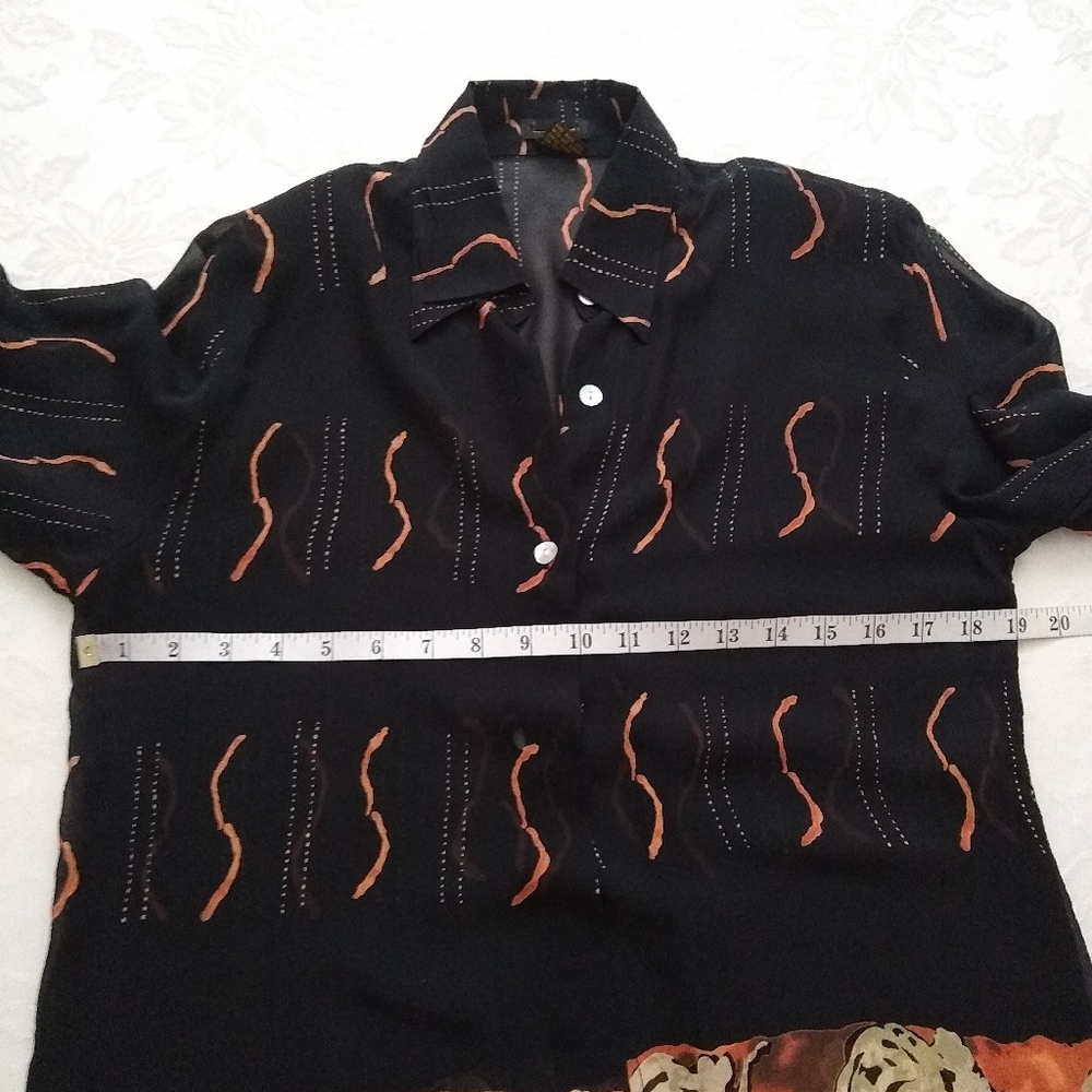 Silk Flower Border Collared Button Down Shirt - image 4